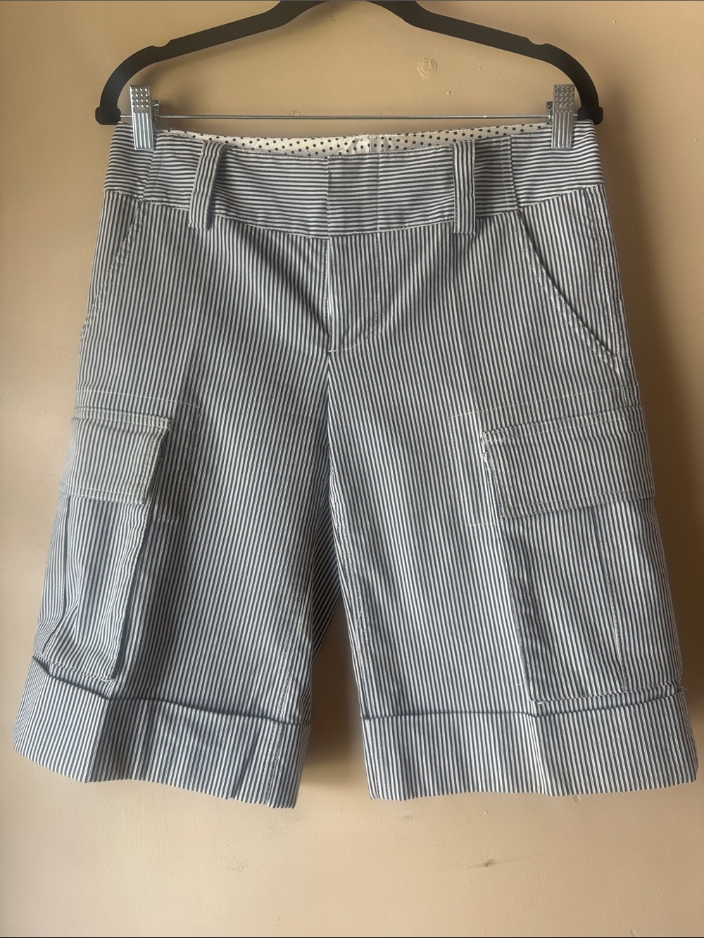 Alice + Olivia Navy and White Striped Cargo Shorts